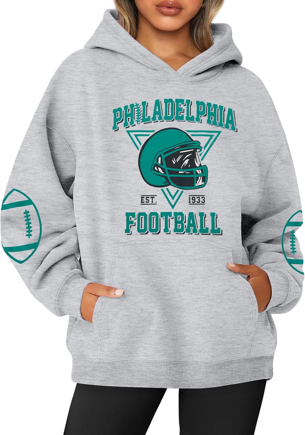 UNIQUEONE Womens Football Hoodie Game Day Sweatshirt Football Mom Shirt Casual Crewneck Pullover