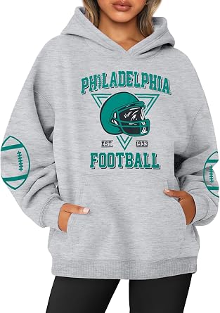 UNIQUEONE Womens Football Hoodie Game Day Sweatshirt Football Mom Shirt Casual Crewneck Pullover