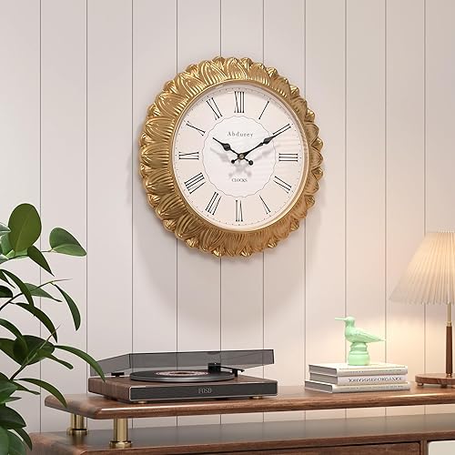 Miniatura 6 de Abdurey Reloj de pared decorativo de girasol dorado de 12 pulgadas, relojes de pared de decoración bohemia para sala de estar, cocina, granja,