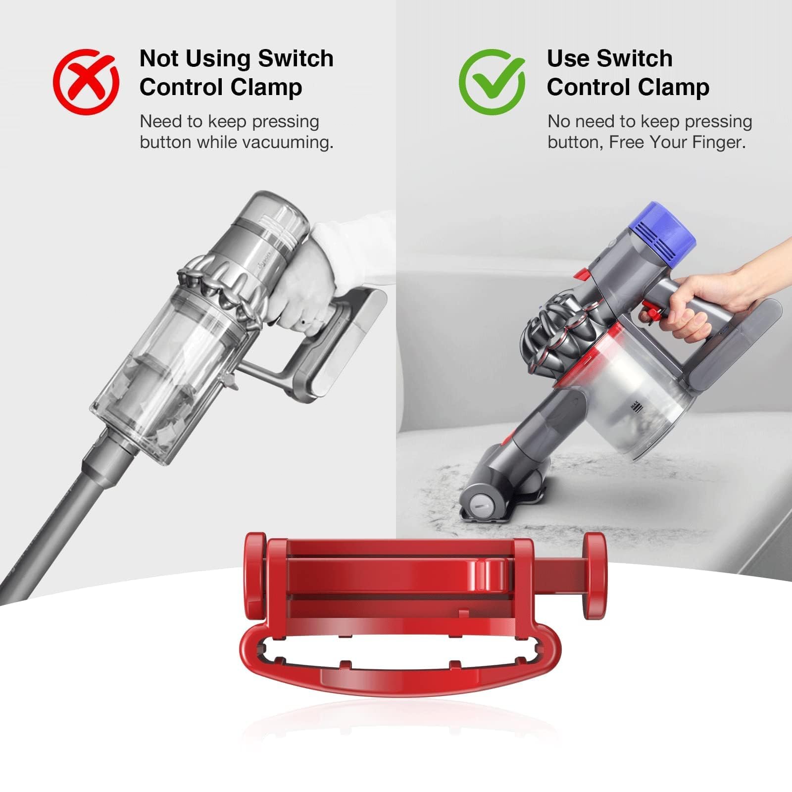 2Sztuki Blokada spustu dla odkurzacza Dyson, blokada przycisku zasilania, uchwyt przełącznika dla Dyson V15 V11 V10 V8 V7 V6 Absolute/Animal/Motorhead Vacuum Cleaner, nie trzeba trzymać wciśniętego przycisku (nie dla Outsize)