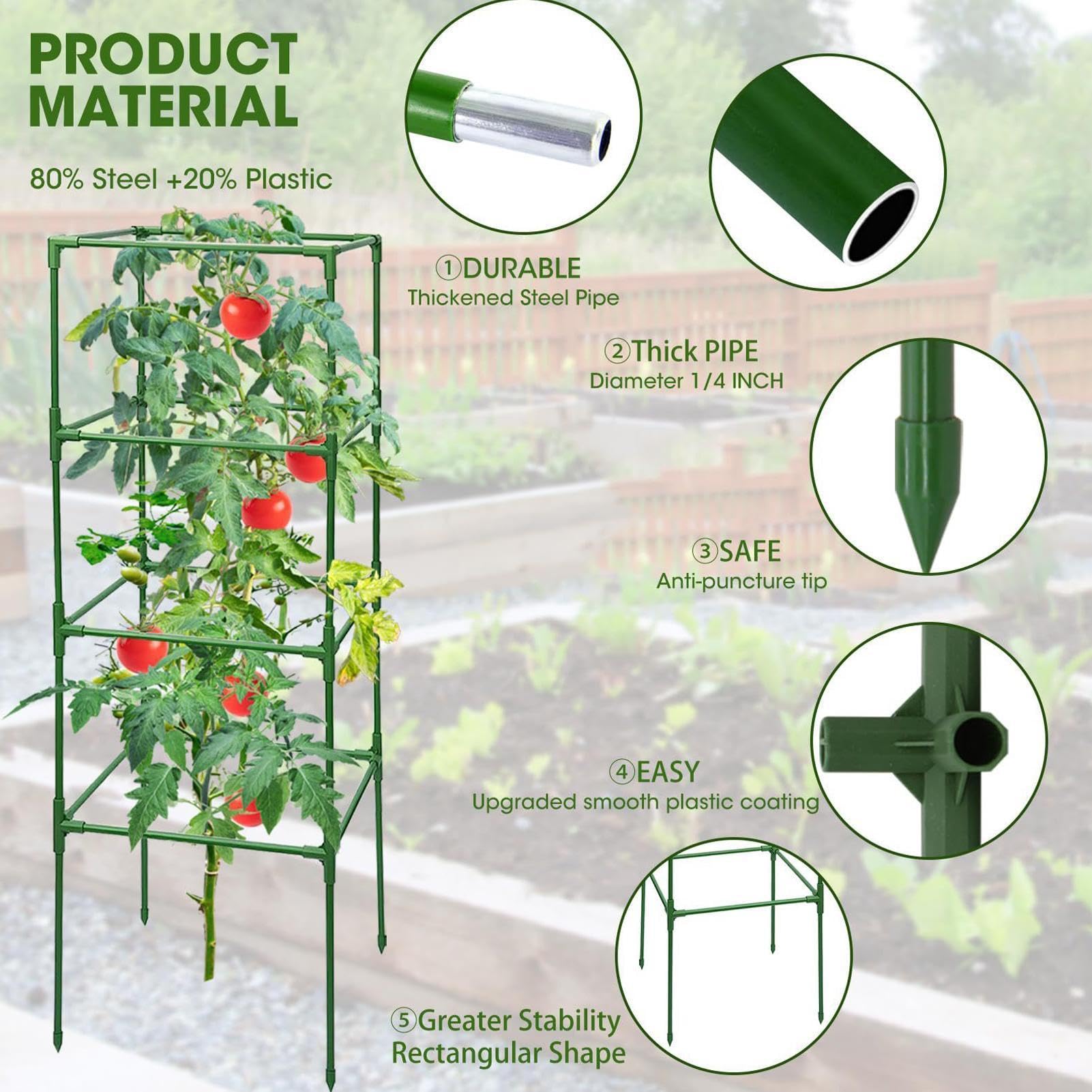 Entutorado para Tomates Soporte Cuadrado Ajustable en Altura de 3 Piezas | Tutor de Plantas Resistente para Judías Pepinos Verduras Rosas Peonías Macetas Bancal Elevado Jardín Patio Césped