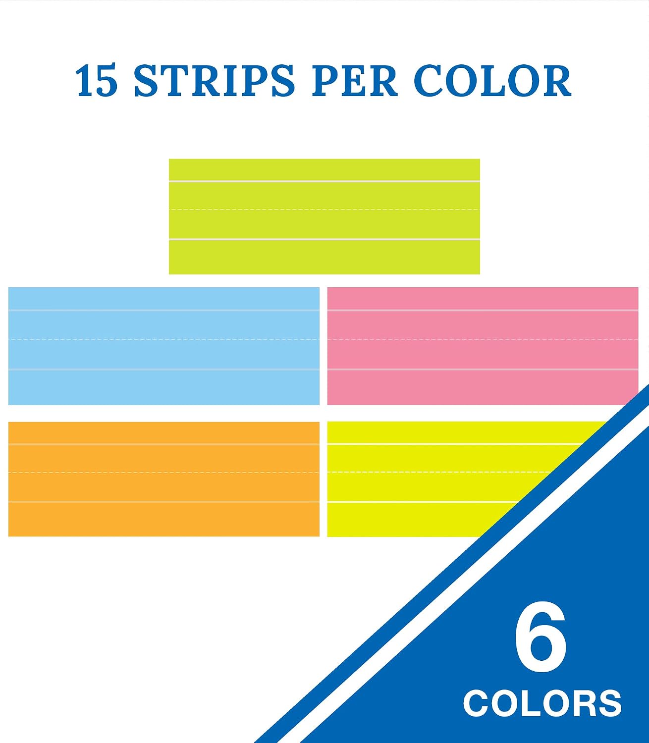 Carson Dellosa Education Sentence Strips—Double-sided, Lined, Pink, Orange, Yellow, Green, Blue, White Colored Neon Paper, Classroom or Homeschool Writing Practice (24" x 3")