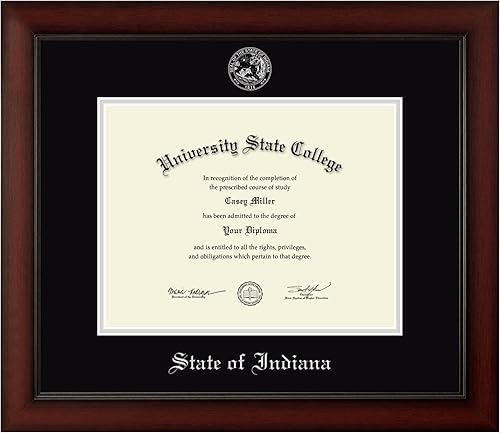 Estado de Indiana, con licencia oficial, marco de documentos de sello oficial en relieve plateado - Tamaño del certificado 11 x 8.5 pulgadas