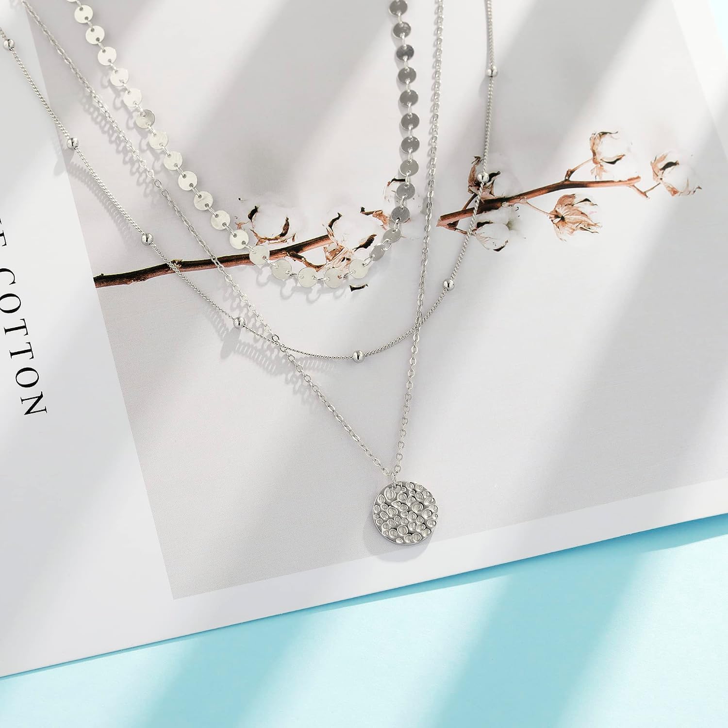 MONGAS Boho Layered Necklace Sterling Silver Triple 3 Stacked Vertical Bar Triangle Long Layering Necklaces Christmas Jewelry Gifts for Women