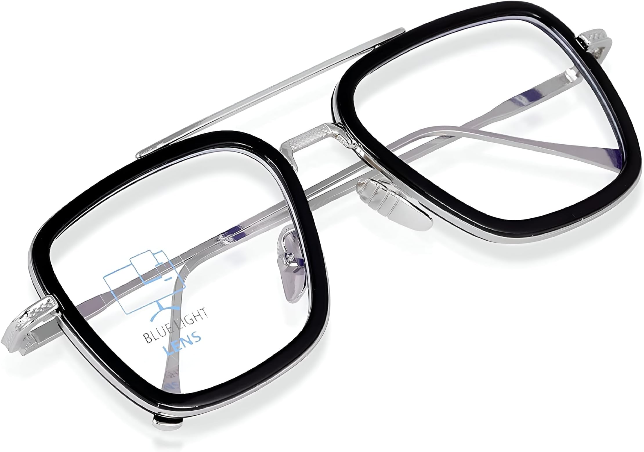 ARICKSUnisex-adult Blue Light Blocking Blue Cut Zero Power Anti-Glare Rectangular Eyeglasses, Tony Stark Frame For Eye Protection From Uv By Computer/Tablet/Laptop/Mobile