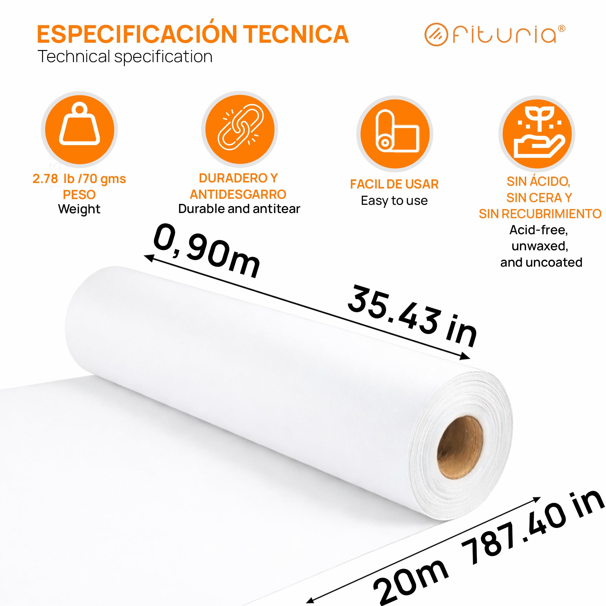OFITURIA Papel Kraft biała rolka 0,90 x 20 m, 6 rolek, papier pakowy i papier do pakowania prezentów, do wysyłki i majsterkowania, trwały i łatwy do cięcia