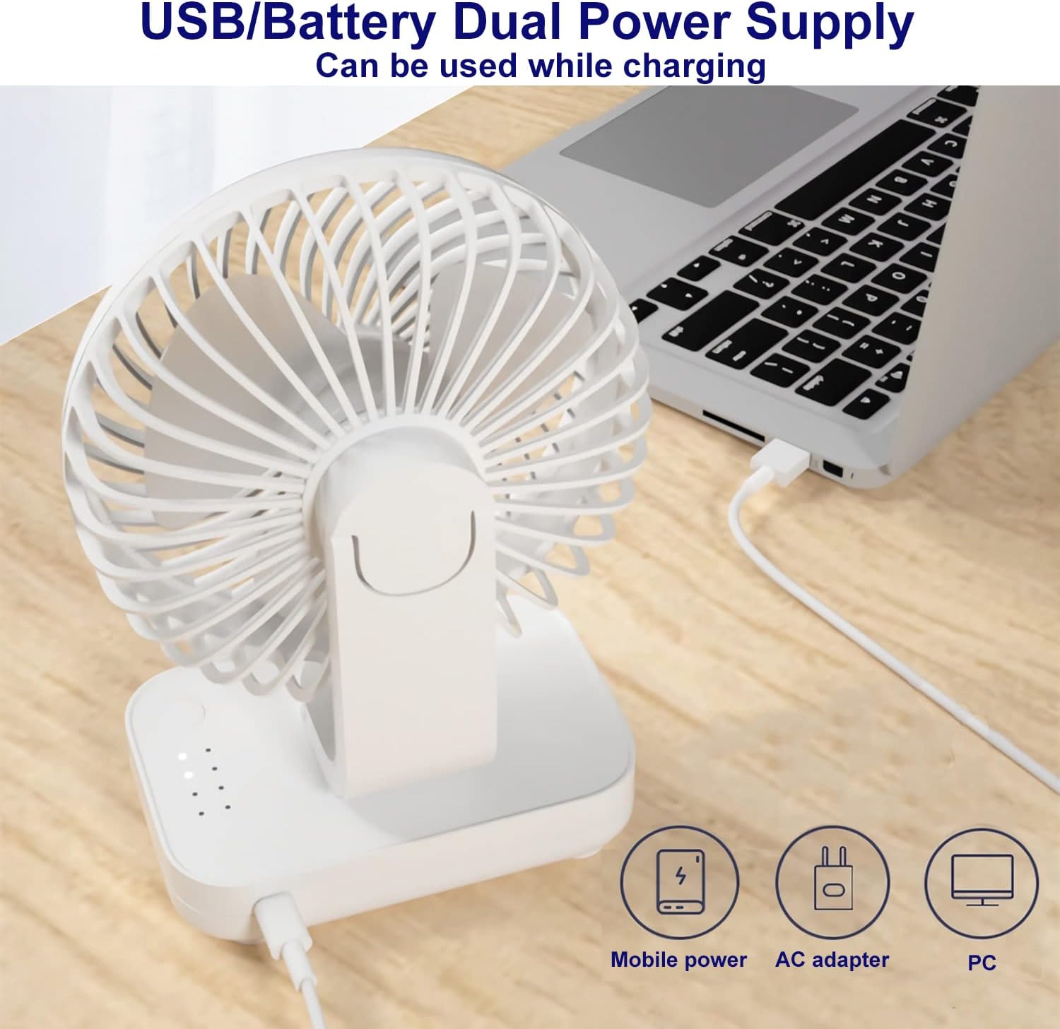 Mini Desk Fan Portable 4000mAh Battery Powered Rechargeable Quiet Table Fan 120° Oscillating 90° Adjustable 4 Speeds Air Circulator Fan for Home Office Bedroom (Ink Blue)