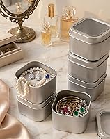 Vista 5 de LJY Empty 8-Ounce Capacity Square Silver Metal Tins with Clear Window for Candle Making, Candies, Gifts & Treasures (6 Pack)