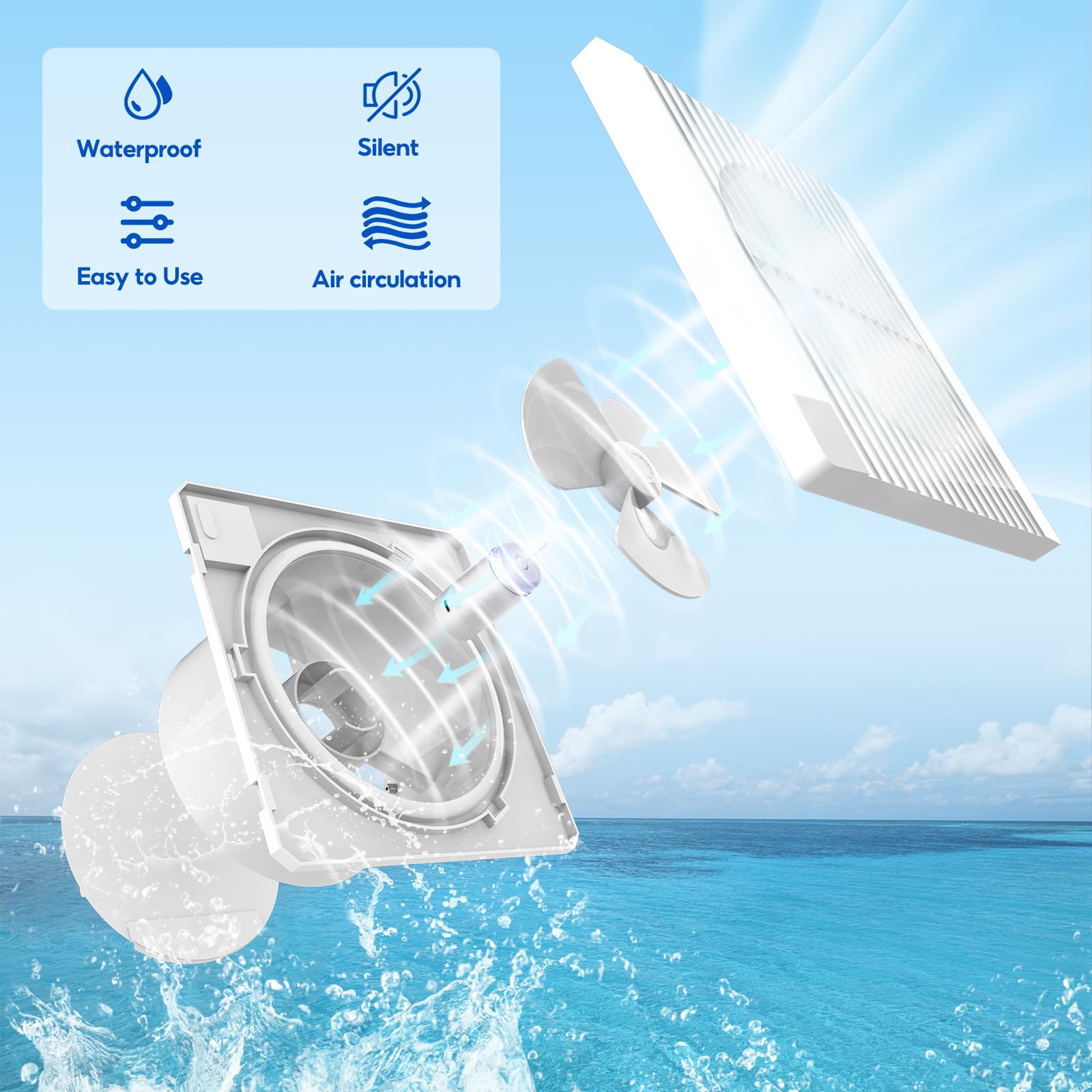 Ventilador solar de 15 W, 8 pulgadas para exteriores, resistente a la intemperie, con línea de interruptor de CC, extractor solar para invernaderos, gallineros, cobertizos, perreras