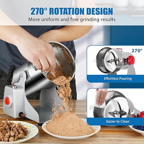 Miniatura 2 de Molinillo eléctrico de grano, molino de grano de acero inoxidable de 28.22 oz, Máquina moledora comercial de alta velocidad de 2400 W, Pulverizador