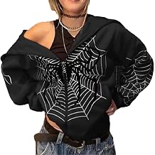 Asadovce Women Men Zip Up Y2k Oversized Hoodie Spider Graphic Full Zipper Sweatshirt Teen Girls Grunge Streetwear Jacket