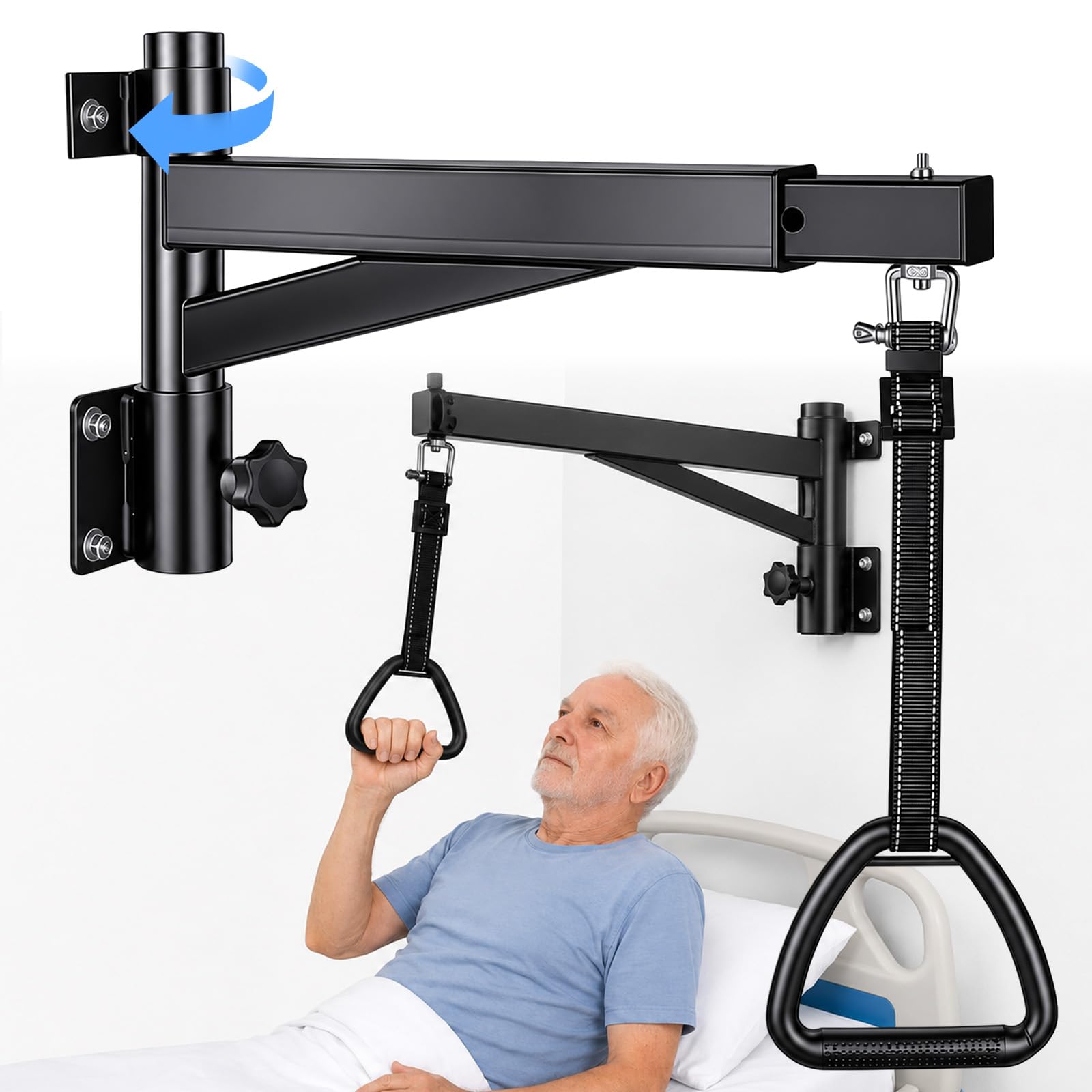 Trapezio per Letto, Aiuto per Alzarsi dal Letto Girevole per Anziani | Trapezio per Letto Montato a Parete, Aiuto per Alzarsi dal Letto Regolabile in Altezza e Girevole per Anziani, Portata 300 kg