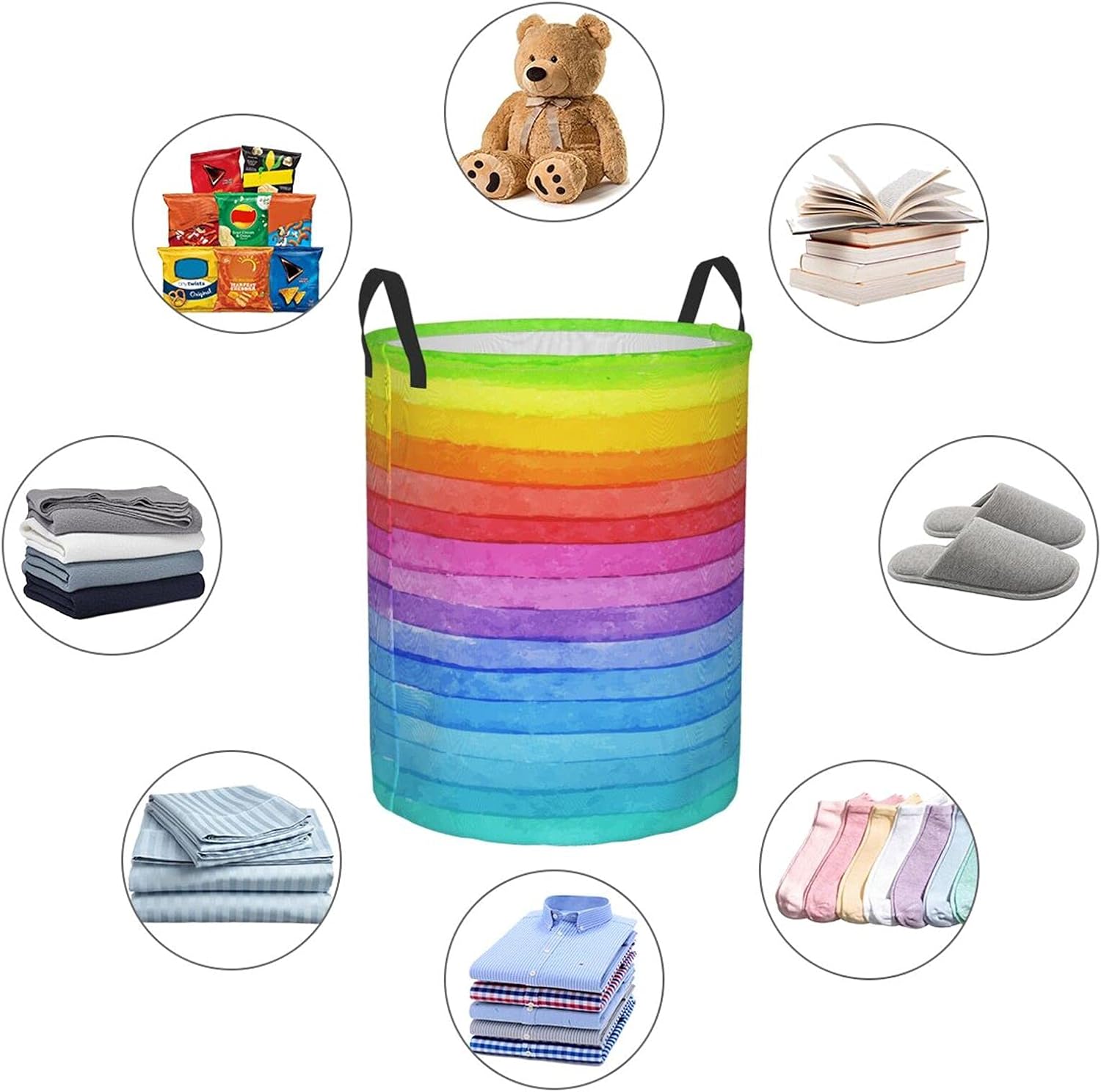 Watercolor Rainbow Striped Collapsible Laundry Basket with Handle Waterproof Fabric Hamper Laundry Storage Baskets Organizer Large Bins for Dirty Clothes,toys,Bathroom