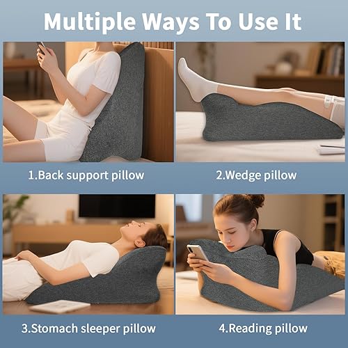 Miniatura 7 de Almohada ergonómica propensa de cuña, almohada de cama multifuncional, almohada de lectura, ideal para descansos de cama, masaje, lectura, soporte