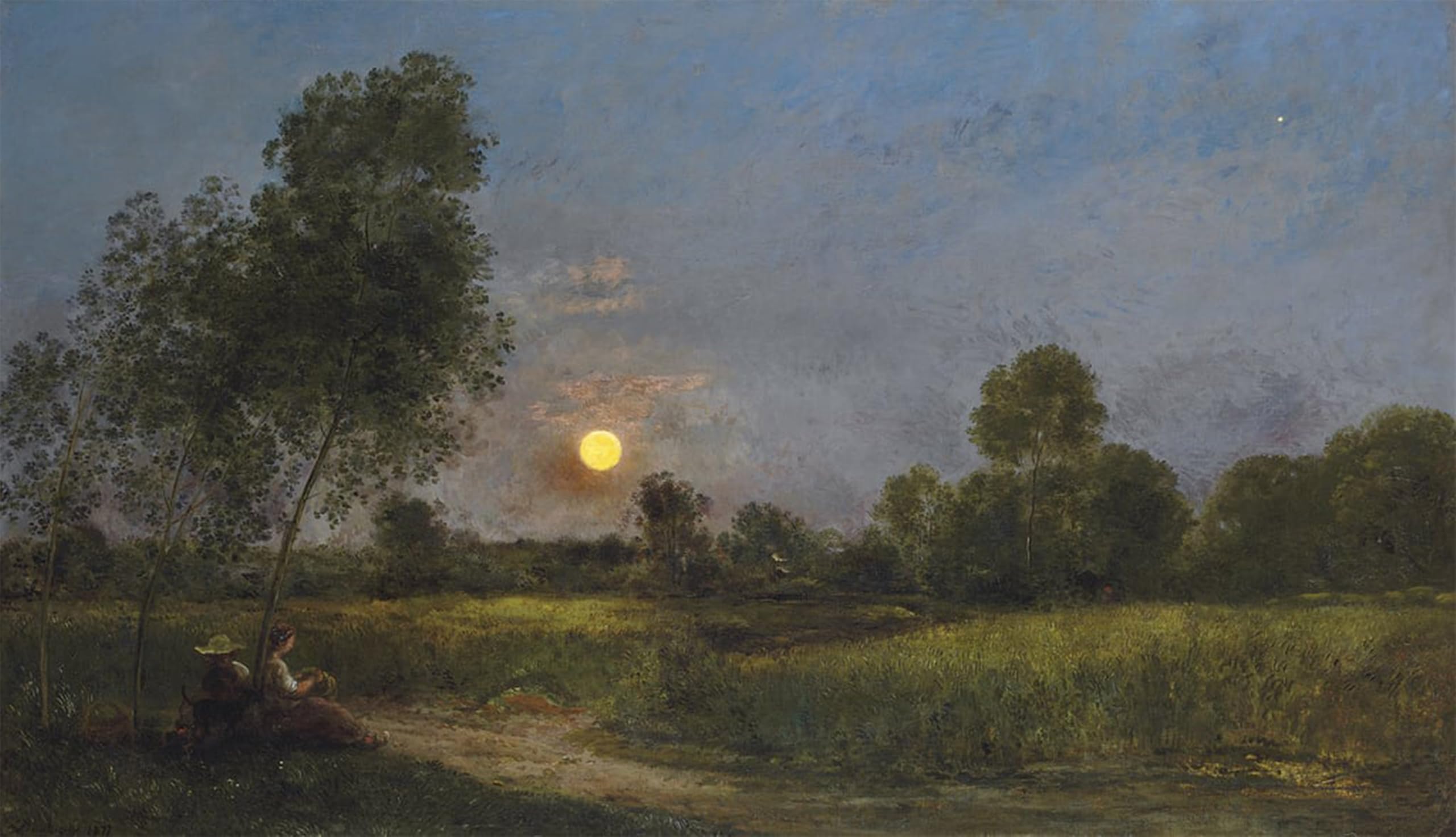 SERENDIPITP Aesthetic Poster Photo Wall Print Retro Picture Moonrise by Charles Francois Daubigny Modern Wall Artwork for Home Decor 60x90cm