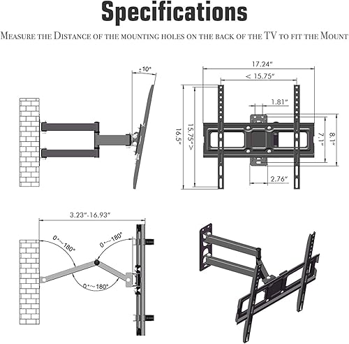 Miniatura 7 de Soporte de pared inclinable para TV, se adapta a televisores de 32 a 65 pulgadas, VESA máxima de 15.748 x 15.748 in, capacidad de carga de 77