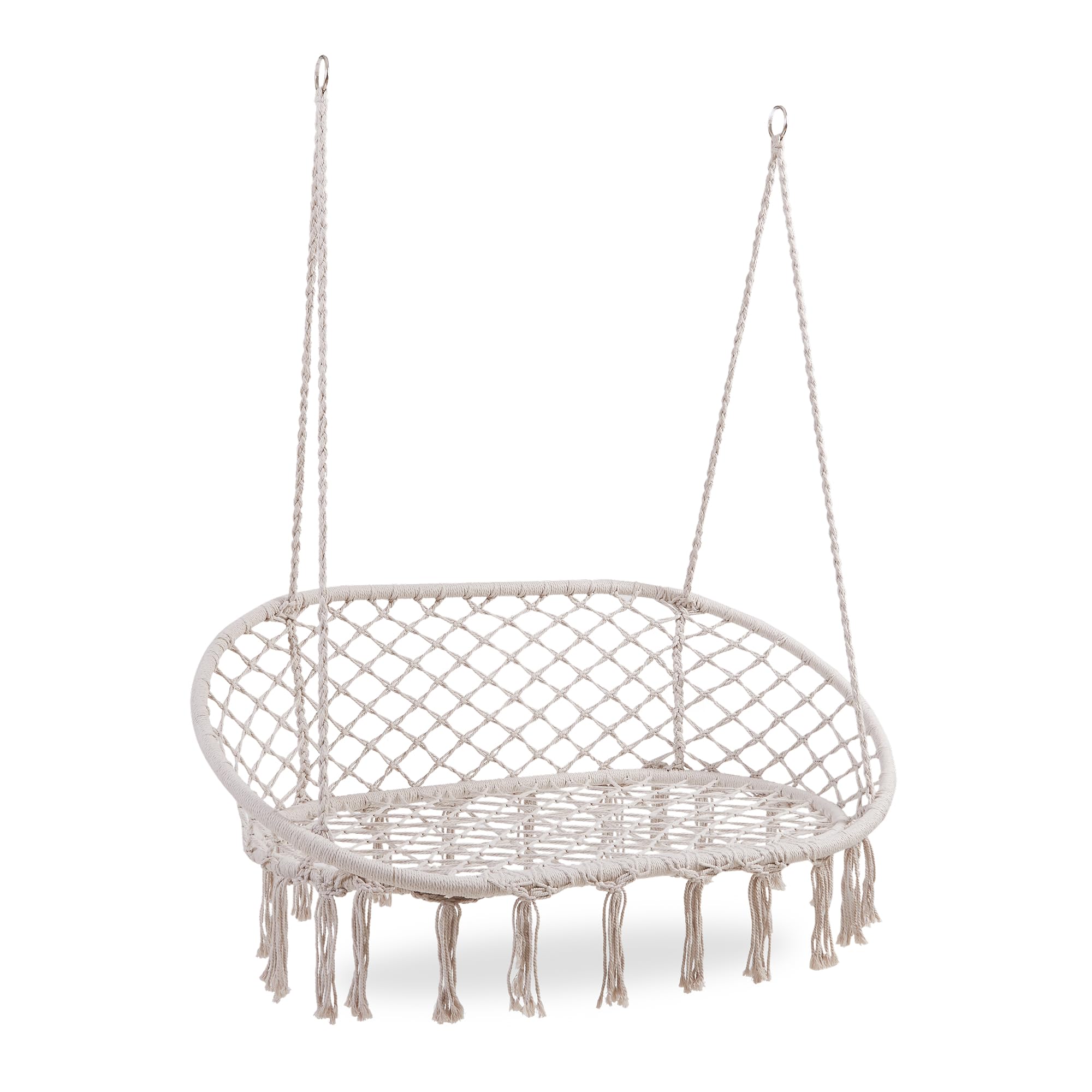 casa.pro Fauteuil Suspendu Kailua Balancelle pour 2 Personnes avec Large Assise 135 x 129 x 65 cm Tressé Style Bohème Indoor Outdoor Capacité de Charge 200 kg Blanc Crème