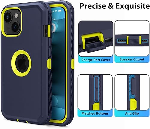 Miniatura 4 de Jiunai Funda para iPhone 15, resistente, protección militar contra caídas, 2 en 1, sin pantalla, de doble capa, a prueba de golpes, resistente, a