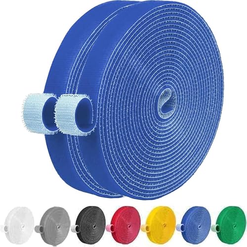 IFNOW 32FT Reusable Fastening Tape Cable Ties Double-Sided Hook-and-Loop Cable Management Tape Strength and Durability 0.4''/Width (Blue) 2 Piece