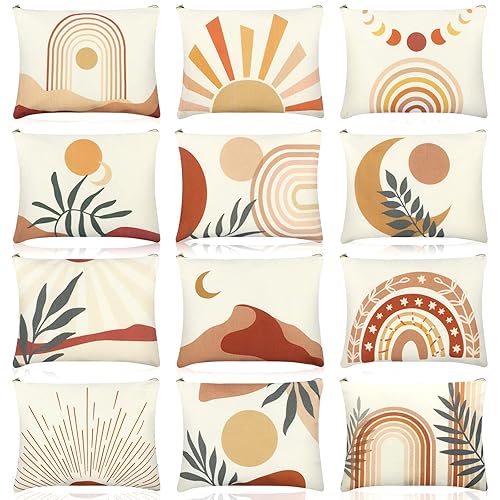 Kajaia 12 bolsas de cosméticos bohemias, bolsa de maquillaje arcoíris, bolsa para lápices de sol, bolsa de maquillaje con citas impresas para bolsa