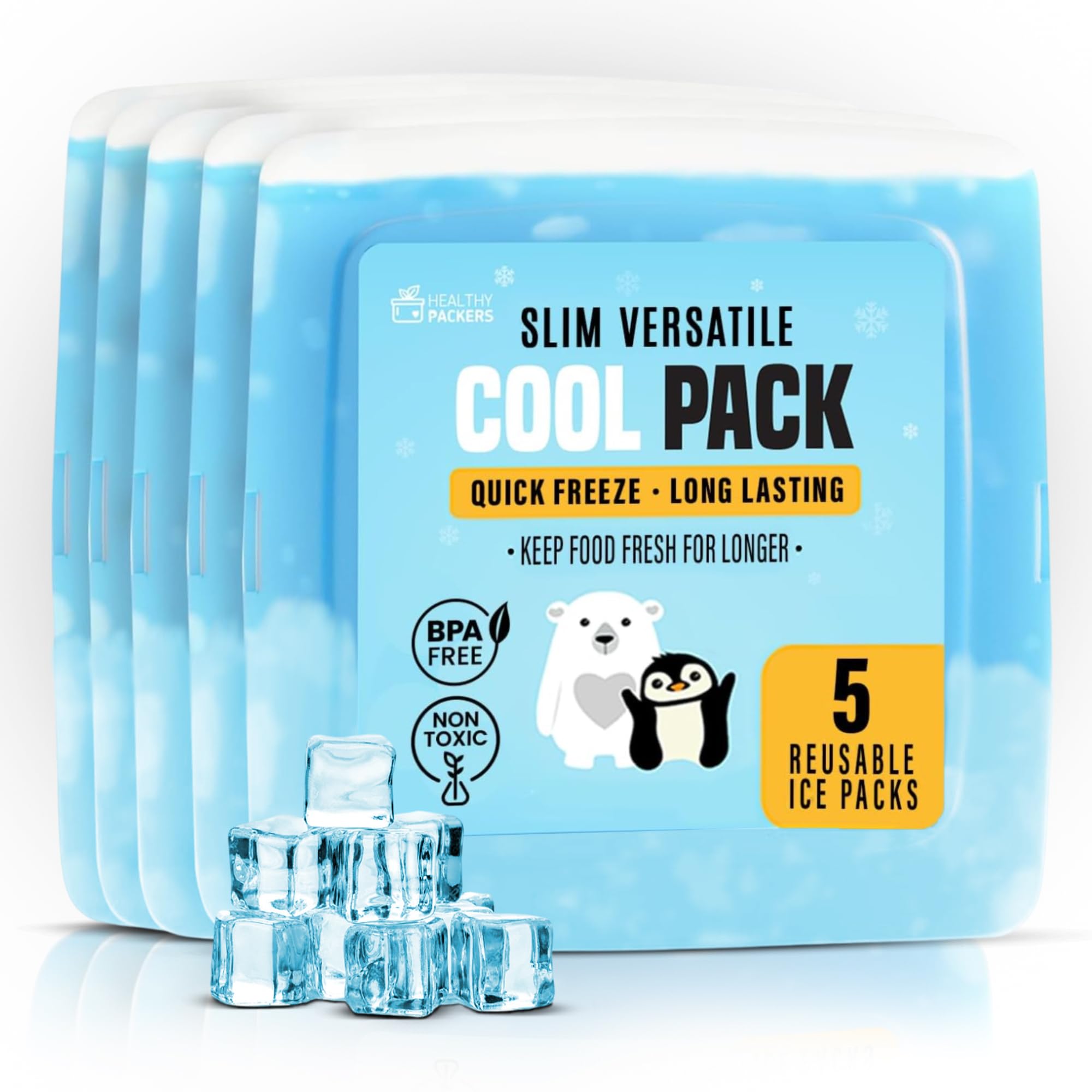 Healthy Packers® Slim Reusable Ice Packs for Lunch Boxes Kids and Adults | Long‑Lasting Thin Freezer Packs for Coolers, Bento Boxes, Lunch Bags,