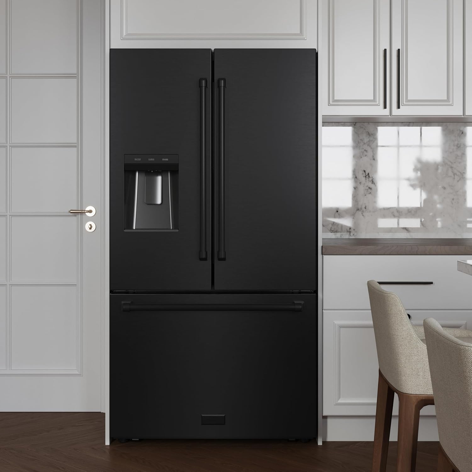 Z Line Kitchen and Bath ZLINE 36 in. 28.9 cu. ft. Standard-Depth French Door External Water Dispenser Refrigerator with Dual Ice Maker in Fingerprint-Resistant Black Stainless Steel (RSM-W-36-BS)