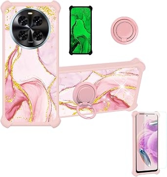 Aroepurt Case Compatible for Hafury Meet Phone Case Cover [with Tempered Glass Screen Protector][Hard PC + Soft Silicone][Ring Support] [Gold Glitter+Luminous] JSF-FDL