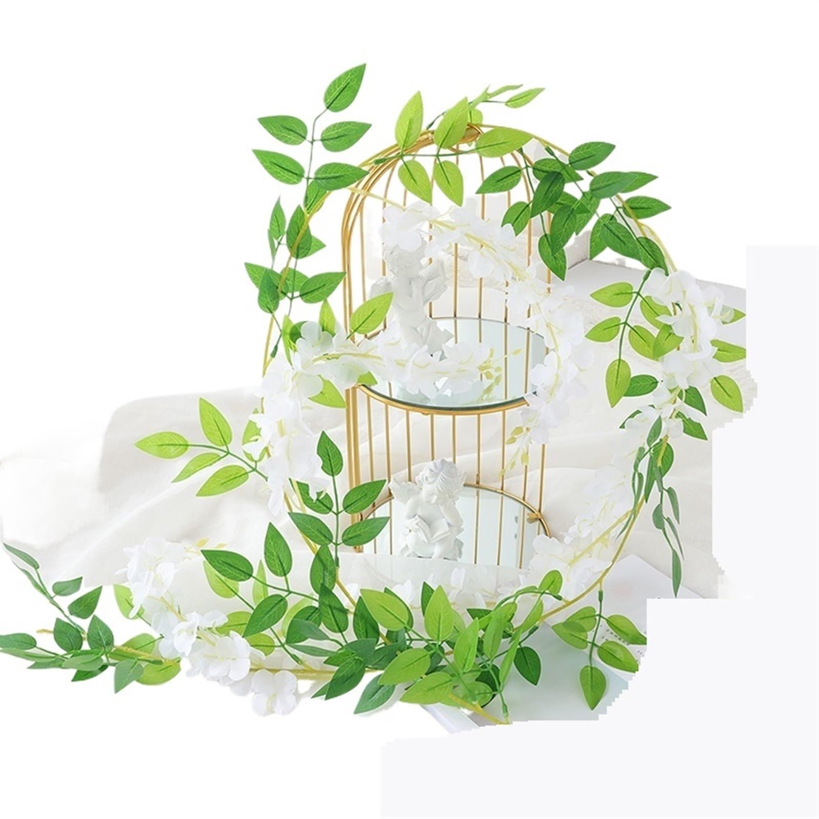 NDSJAIE Artificial Flower Vine 2M Artificial Wisteria Flowers Garland Vine Silk Hanging Flower for Home Garden Outdoor Ceremony Wedding Arch Floral Decoration For decoration(White)