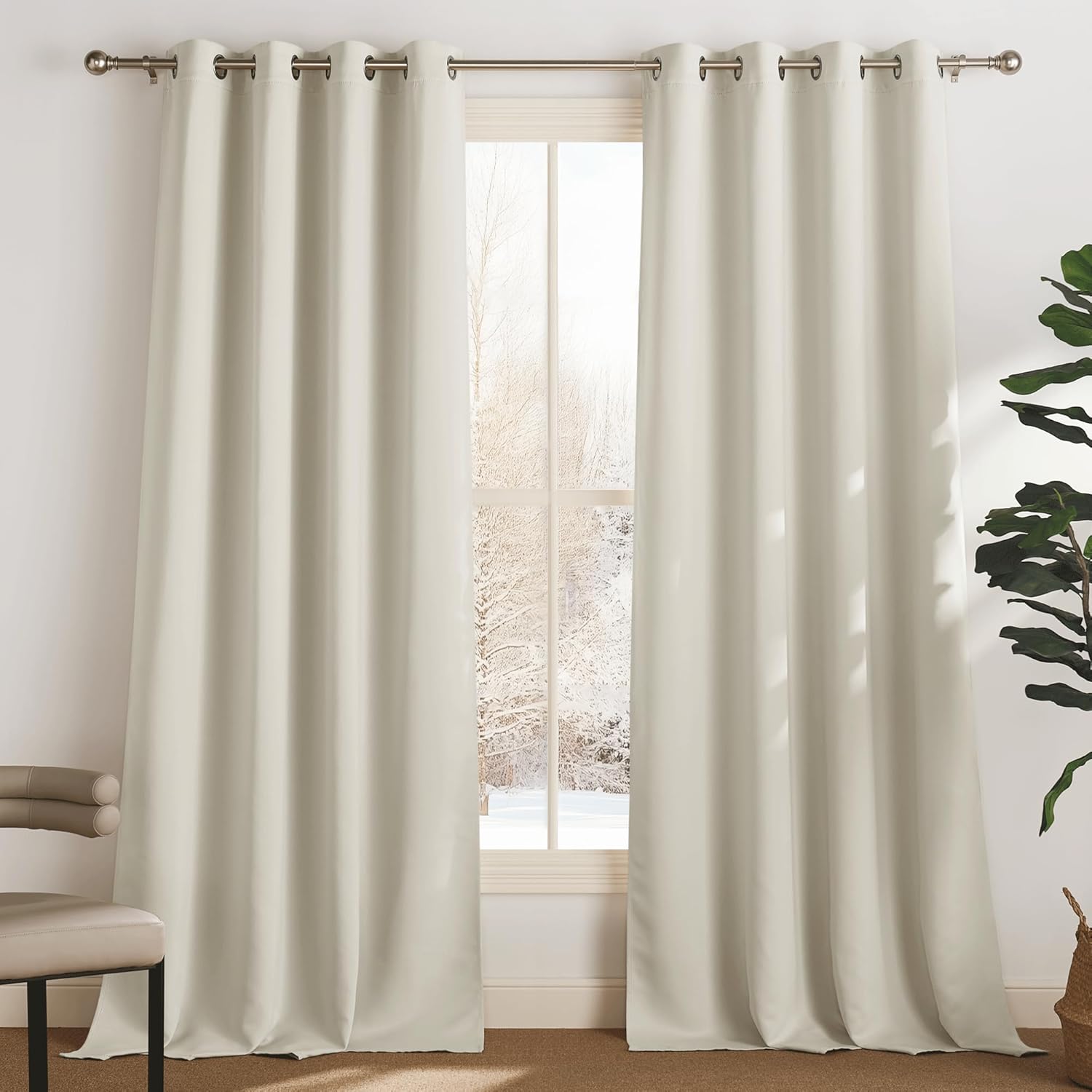 PONY DANCE Tenda Soggiorno con Anelli Tende Termiche per Casa e Salotto Moderne 2 Pezzi L 140 x A 300 cm Curtains Oscurante ad Anelli Cameretta Bambini, Beige Chiaro