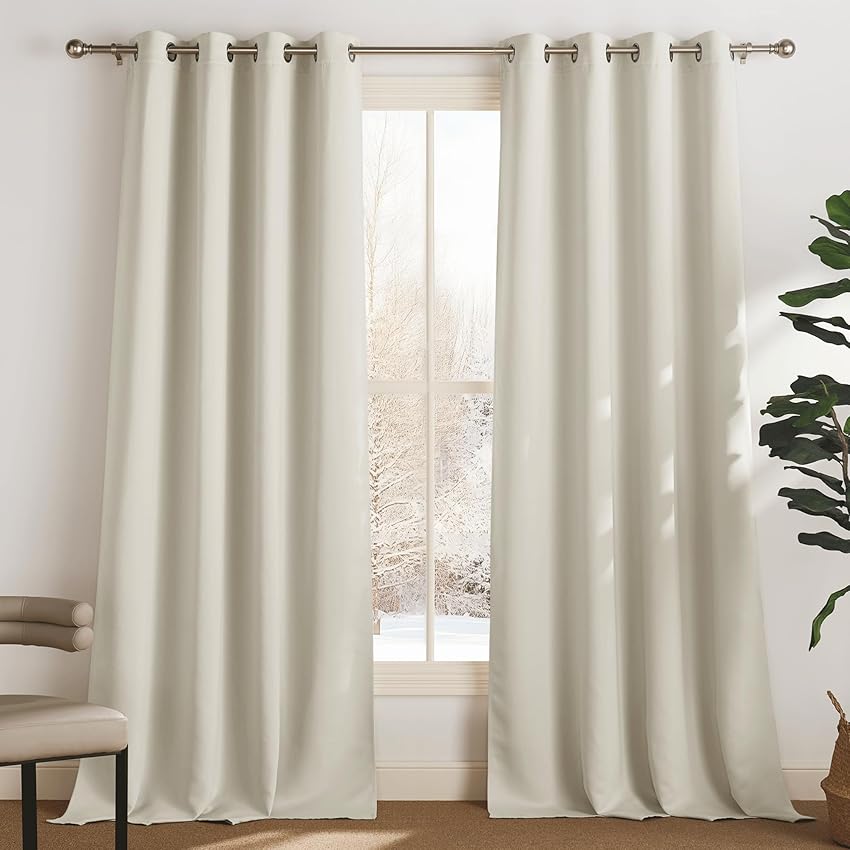 PONY DANCE Tenda Oscurante ad Anelli Camera da Letto Tende Termiche Isolanti per Soggiorno Moderne Curtains per Finestre 2 Pezzi L 140 x A 350 cm, Beige Chiaro
