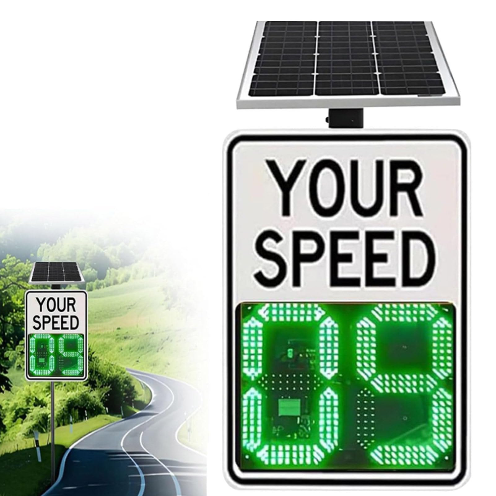 Señal de visualización de velocidad de radar con energía solar con control remoto para seguridad vial, señal LED de retroalimentación para vehículos, 22 x 27 pulgadas