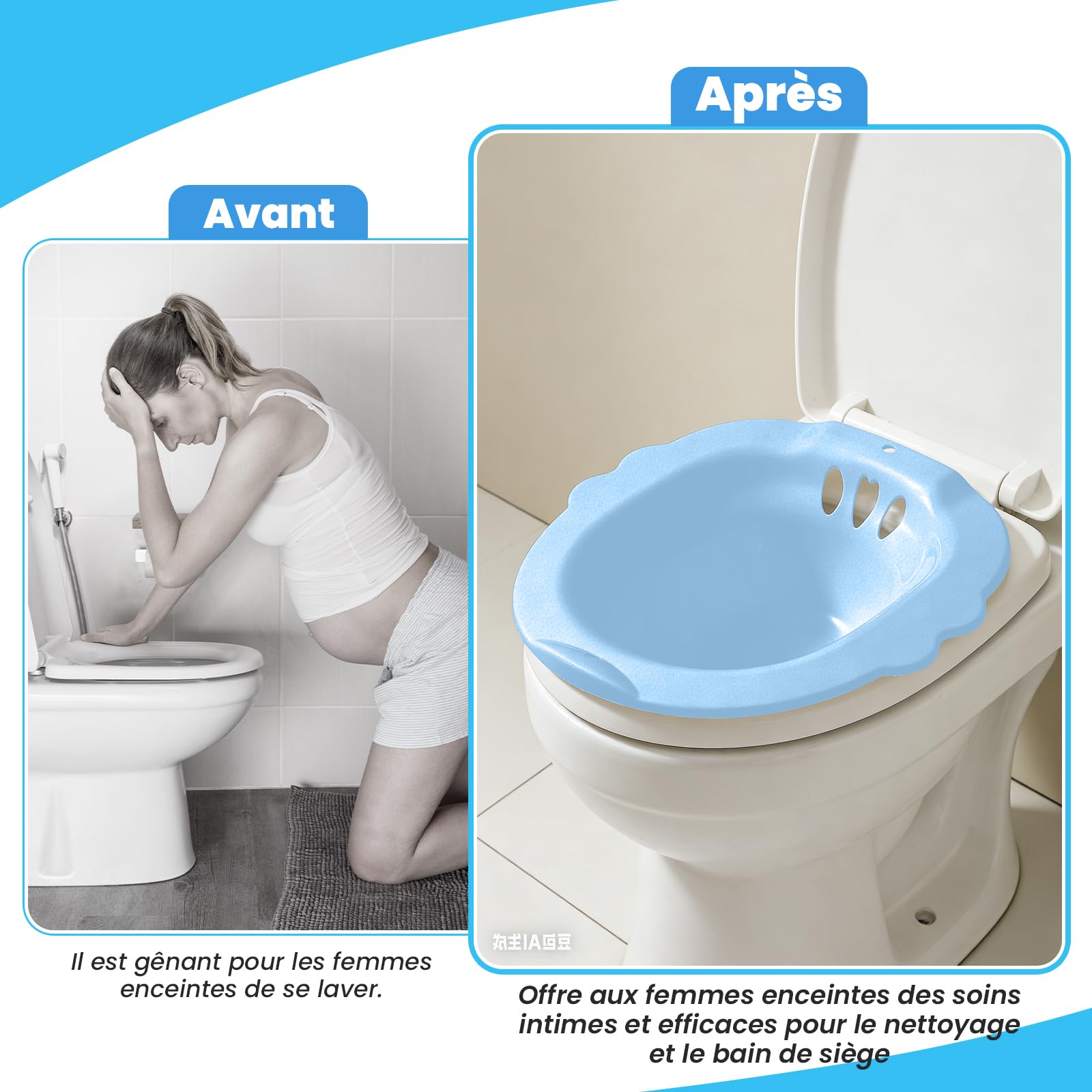 F Fityle Bain de Siège Toilette Cuvette Ergonomique, Bain de Siège Universel en PP Renforcé, Bidet Toilette WC, Bassin de Douche Vaginale, pour Femmes, Seniors et Convalescents, Hygiène Intime, Bleu