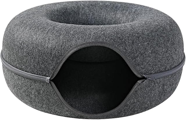 Baoblaze Felt Cat Tunnel Cave Bed, Removable Portable with Zipper Save Space Cozy , Dark Grey