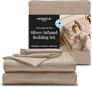 Miracle Made Cooling Cotton Bed Sheets – Queen, Sand | 300-Thread Count Cotton Sheets | Soft-Touch, Cooling | Machine-Washable