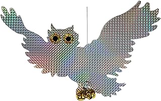 PESTEZE Holographic Shiny Owl Bird Repellent with 2 Bells [15 x 9.5 inch] Reflection & Sound Scares Woodpeckers, Pigeons, Crows, Ducks, Geese & Critters from Yards Without Harm to Protect Property