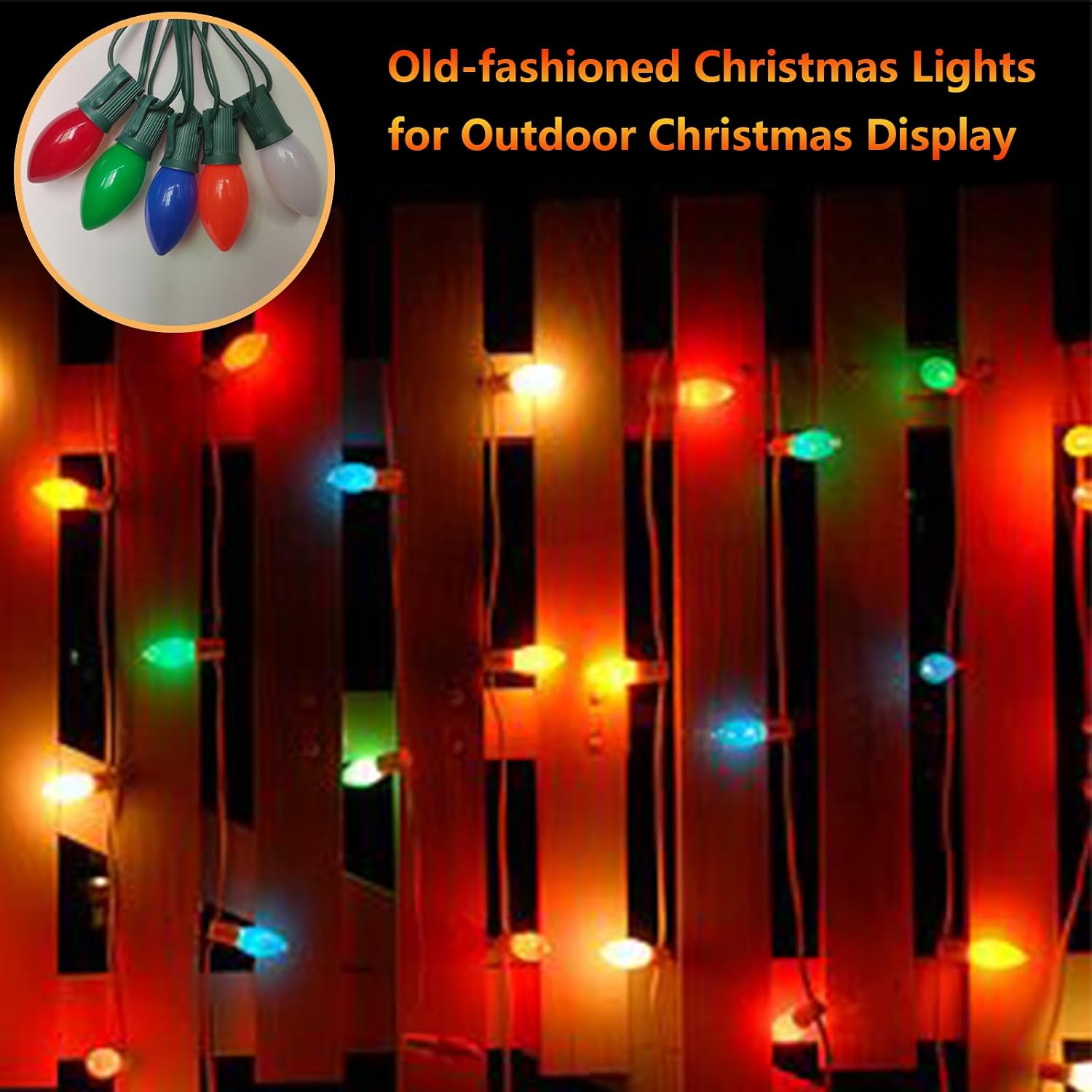 C9 Christmas Lights Outdoor 25Ft Vintage Incandescent Christmas Lights with 26 Multicolor Ceramic Glass C9 Bulbs(1 Spare), Extendable Xmas String Light for Outside Patio Roofline Party Decorations