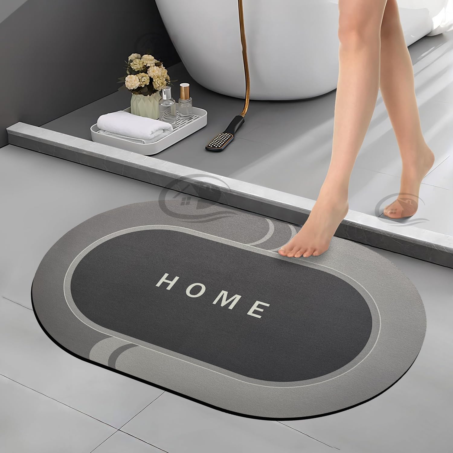 CANWAY® 3 Pieces 3 mm Rubber Bath Mat (40×60 cm, Grey) | Anti-Skid Non-Slip Bathroom Floor Mat | Quick Dry Super Absorbent Soft Door Mat for Home & Shower