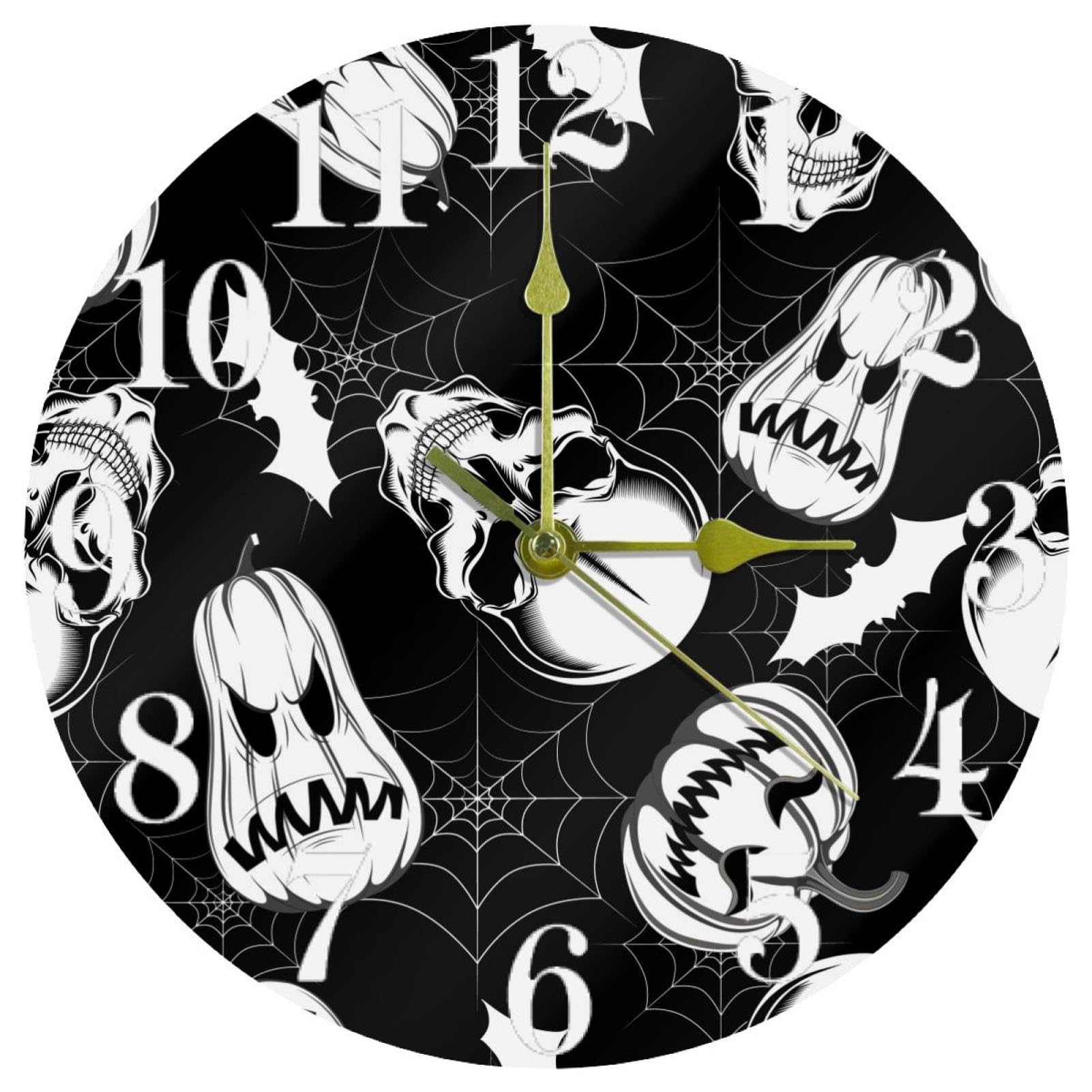 Horloge murale quartz Halloween ronde et silencieuse pour la maison ou le bureau