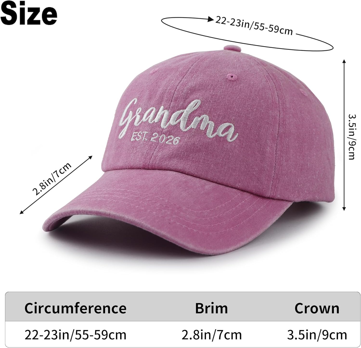 2PCS Grandma and Grandpa Est 2026 Hats for Grandparents, Adjustable Embroidered Cotton Baseball Cap for Women Men - Image 2