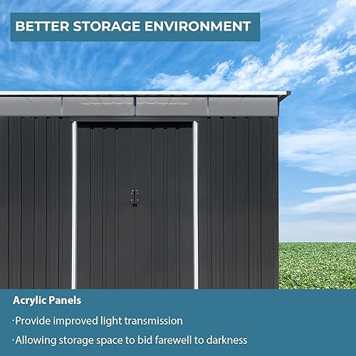Miniatura 4 de Zevemomo Cobertizo de almacenamiento para exteriores de 8 x 6 pies, cobertizo de herramientas para todo tipo de clima con base de metal y puertas