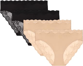 Maidenform womens Underwear Bikini, 4-pack, Cheeky Bikini Lace Underwear, Mid-rise Moderate Coverage Bikini Pack