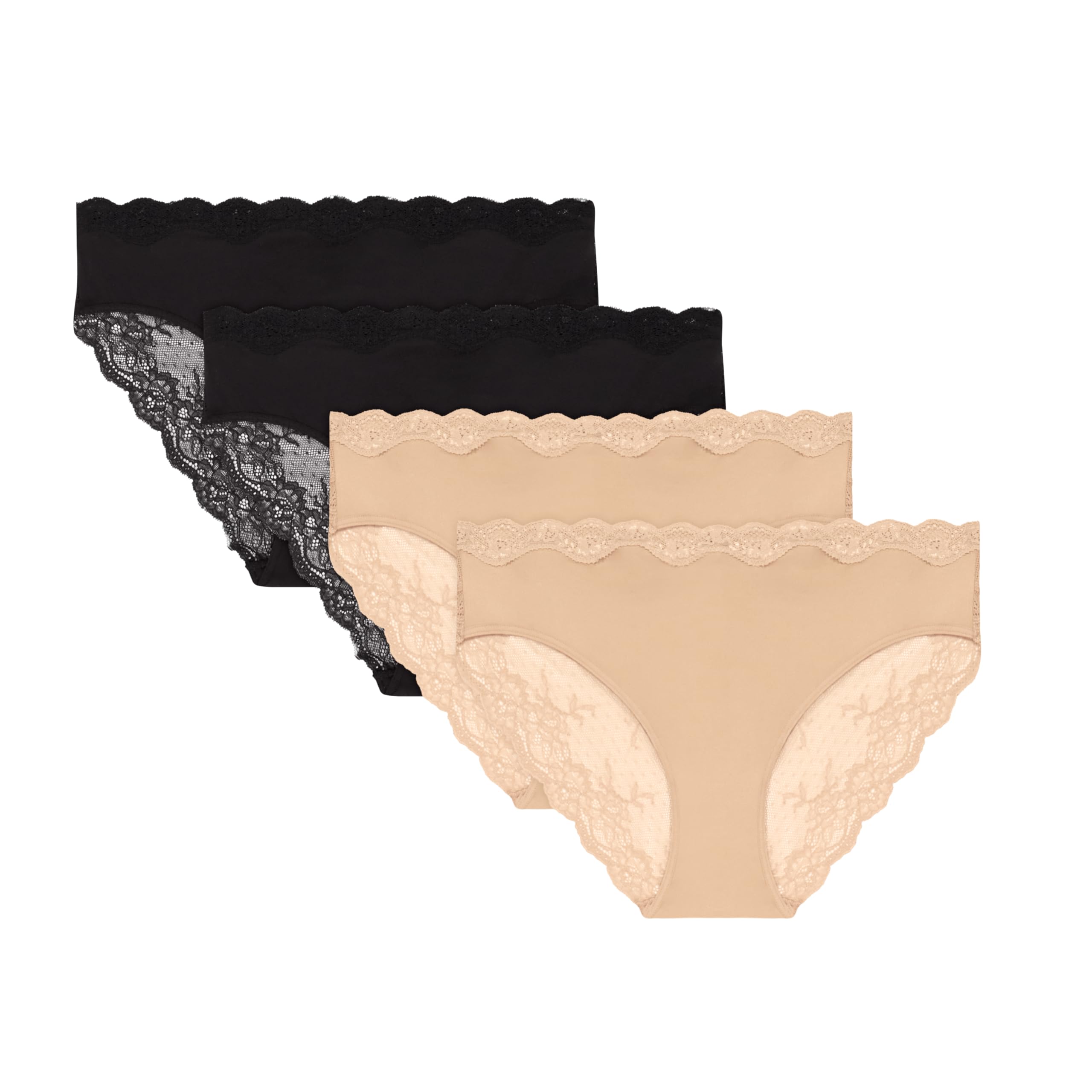 Maidenform Women's Underwear Bikini, 4-Pack, Cheeky Bikini Lace Underwear, Mid-Rise Moderate Coverage Bikini Pack
