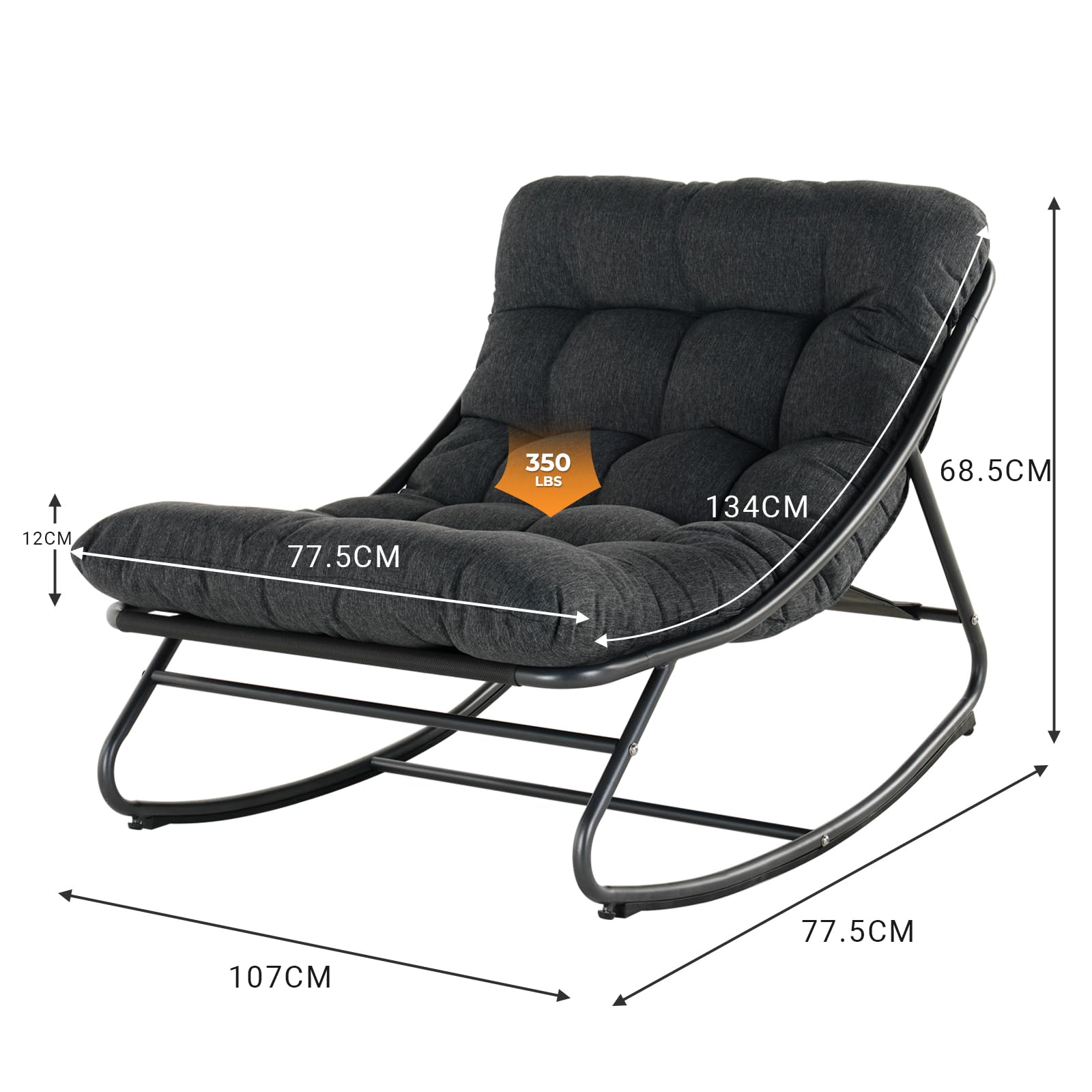 Grand patio Sedia a dondolo da esterno con cuscino (Dondolo, Grigio scuro)