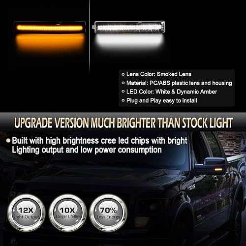 Miniatura 2 de D-Lumina Reflector secuencial de espejo lateral Switchback - Luces direccionales de giro compatibles con Fo-rd F150 2009-2014 y Raptor SVT, luz LED