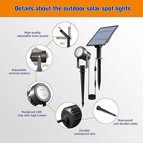 Miniatura 8 de APONUO Focos Solares para Exteriores 4 en 1, Luces Solares para Paisaje de Atardecer a Amanecer, Focos Ascendentes Solares IP65 Impermeables, Cable