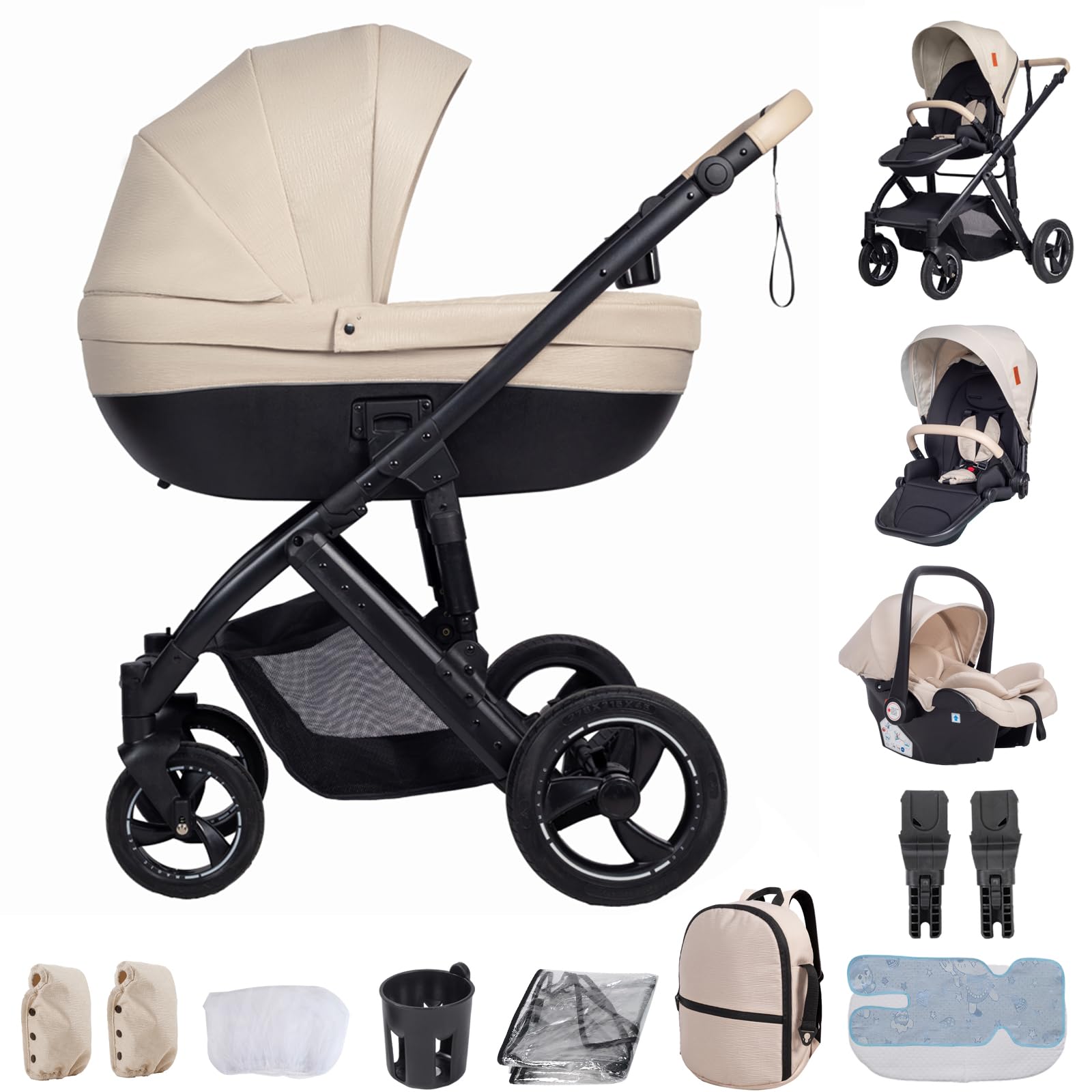 Travel System 3 in 1, from Newborn to Toddler, All-Terrain, One-Hand Fold, High-seat Baby Stroller, Convertible Pram — view 17