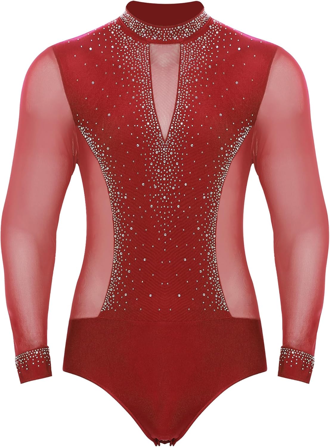 Justaucorps Homme Danse Latine Tango Samba – Body Manches Longues Maille Strass Brillants Patinage Artistique