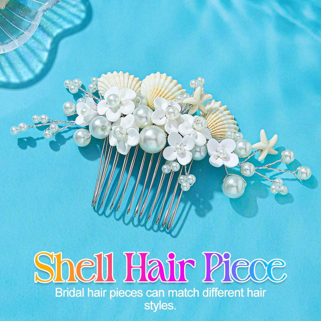 Kilshye Flower Bridal Hair Comb Silver Shell Wedding Hair Pieces Pearl Prom Hair Accessories for Women and Brides - Image 2