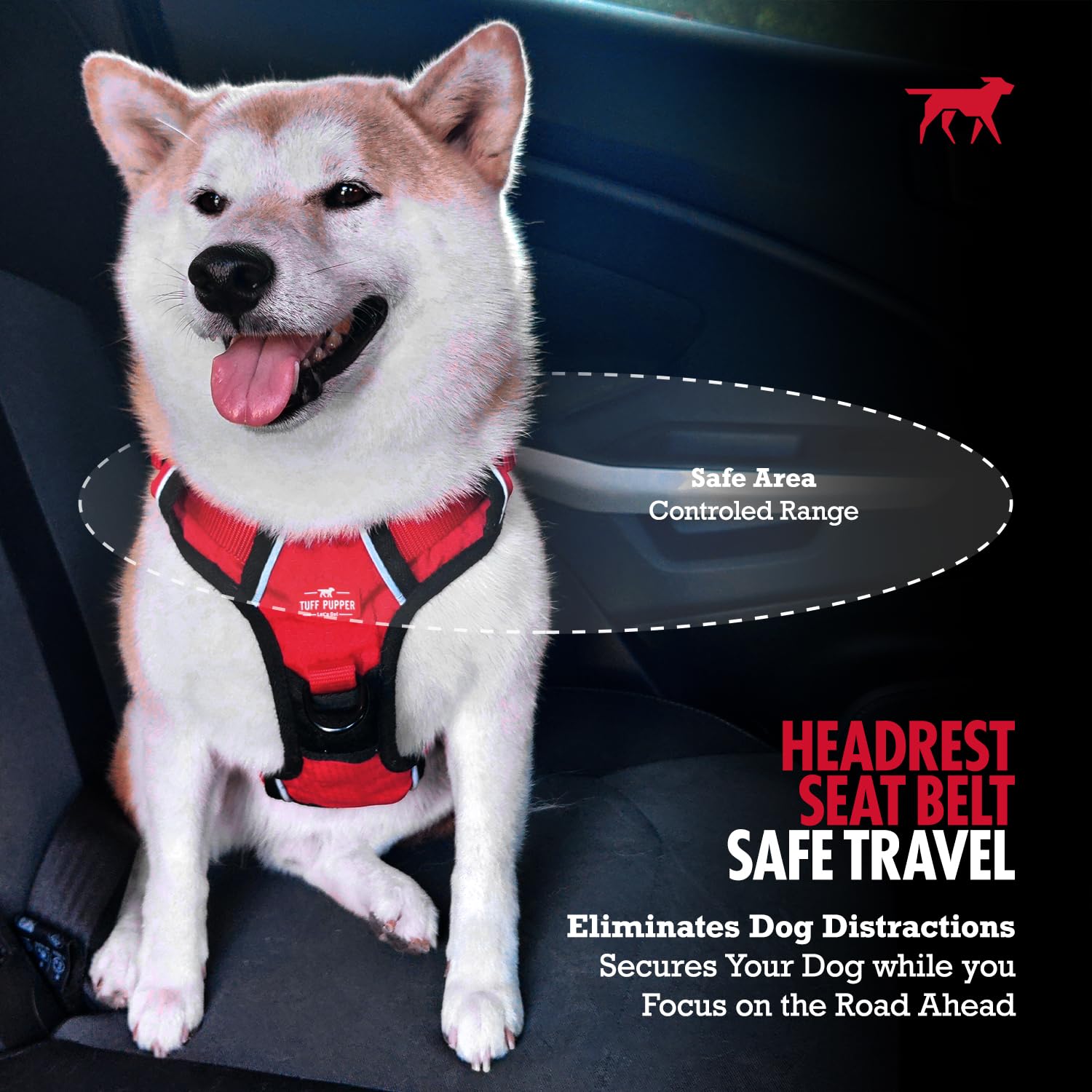 Tuff Pupper Dog Seat Belt for Car Headrest | Adjustable Length Dog Car Harness Restraint | Heavy-Duty Aviation Aluminum Carabiner & Tactical Buckle | Universal Fit for Small, Medium & Large Dogs - image 4