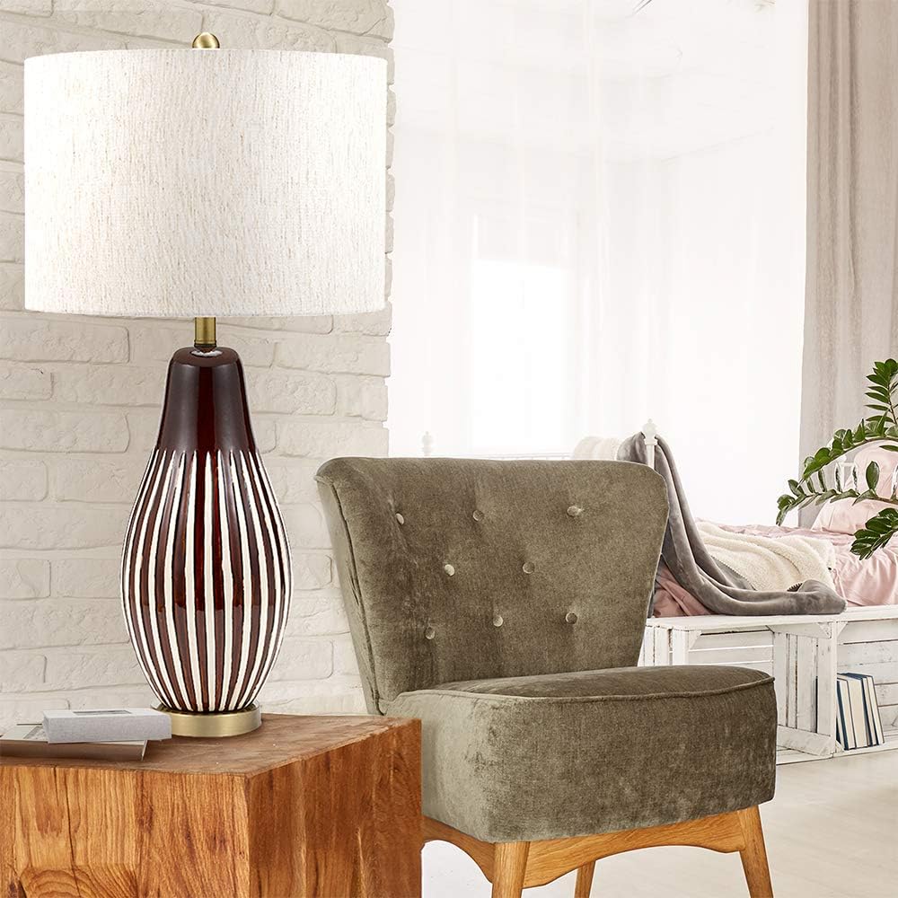 Tech Deals 🔥 Catalina 20886-000 Jaden Aztec Inspired Java and Antique White Patterned Gourd-Shaped Table Lamp with 3-Way Switch, 31